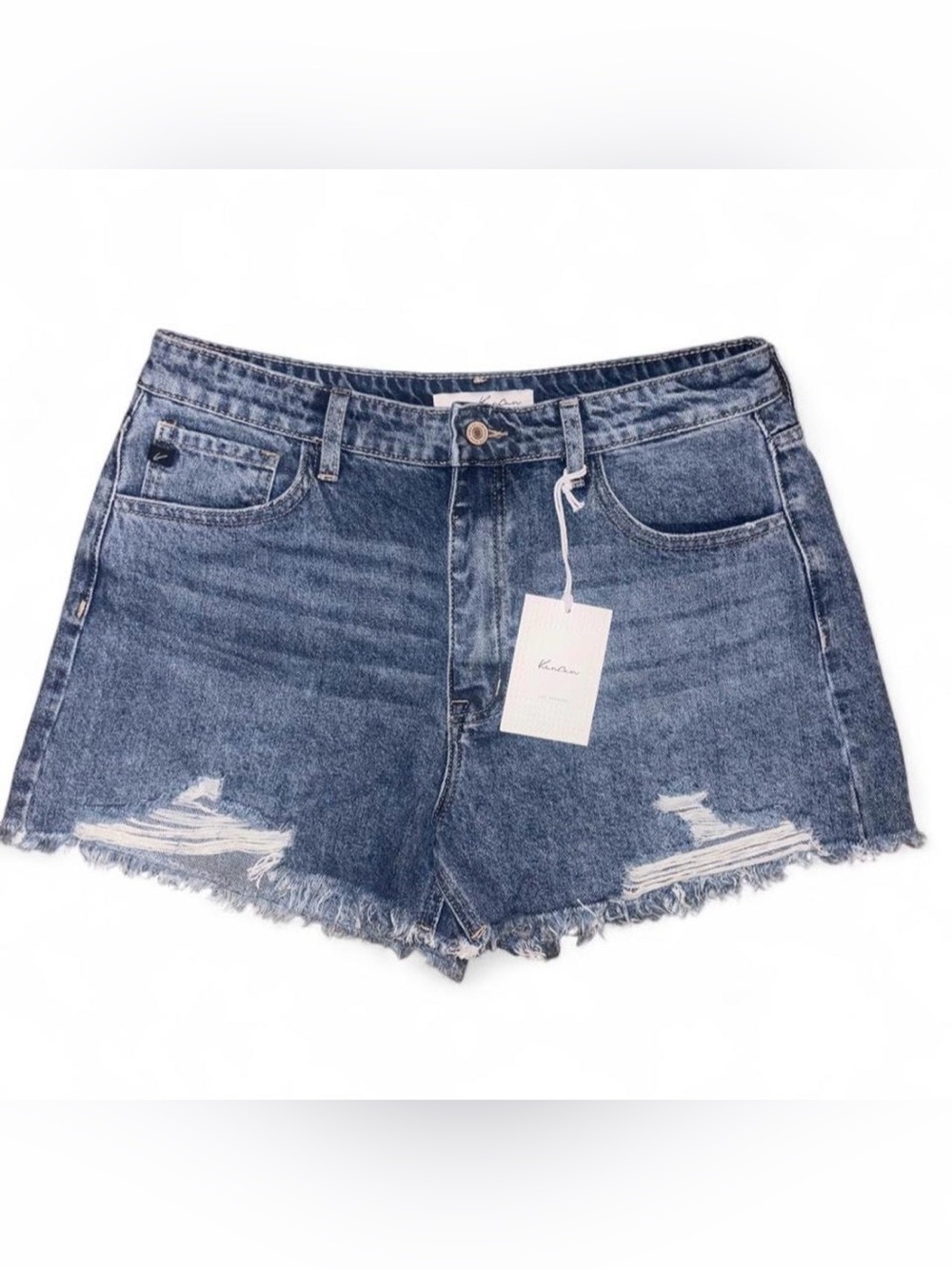 KanCan Dark Blue Distressed High-Rise Denim Shorts